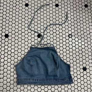Forever 21 Stylish Denim Halter Top w zipper size small